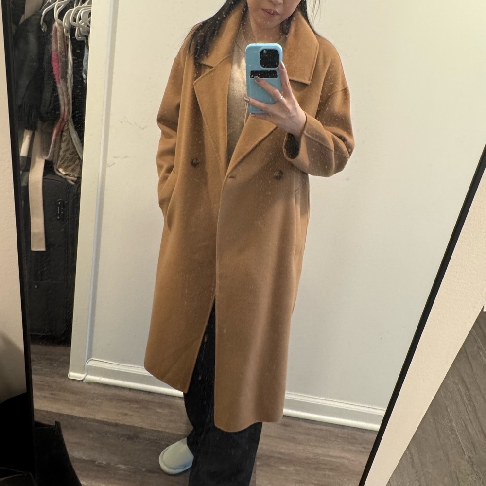 Camel pea coat from The Curated
